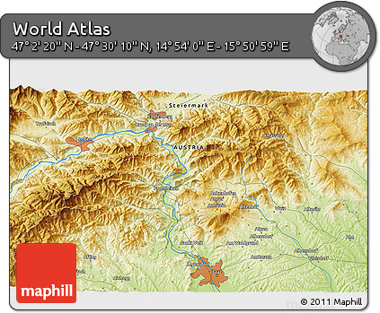 Physical 3D Map of the Area around 47° 16' 15" N, 15° 22' 30" E