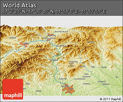 Physical 3D Map of the Area around 47° 16' 15" N, 15° 22' 30" E