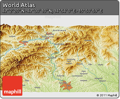 Physical 3D Map of the Area around 47° 16' 15" N, 15° 22' 30" E