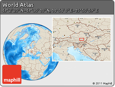 Shaded Relief Location Map of the Area around 47° 16' 15" N, 15° 22' 30" E