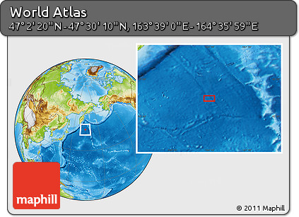 Physical Location Map of the Area around 47° 16' 15" N, 164° 7' 30" E