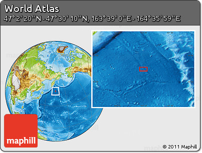 Physical Location Map of the Area around 47° 16' 15" N, 164° 7' 30" E