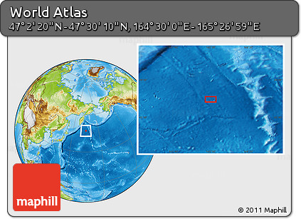 Physical Location Map of the Area around 47° 16' 15" N, 164° 58' 29" E