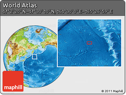 Physical Location Map of the Area around 47° 16' 15" N, 164° 58' 29" E