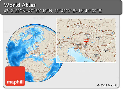 Shaded Relief Location Map of the Area around 47° 16' 15" N, 16° 13' 30" E