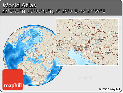 Shaded Relief Location Map of the Area around 47° 16' 15" N, 16° 13' 30" E