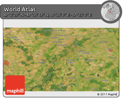 Satellite 3D Map of the Area around 47° 16' 15" N, 17° 4' 30" E