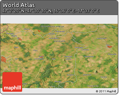 Satellite 3D Map of the Area around 47° 16' 15" N, 17° 4' 30" E