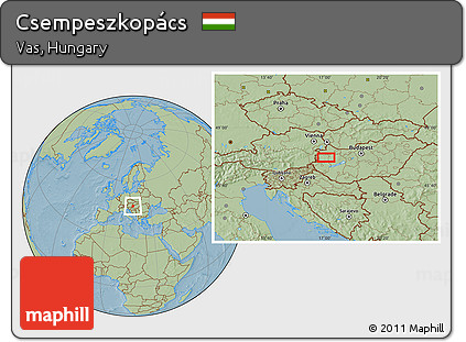 Savanna Style Location Map of Csempeszkopács, hill shading