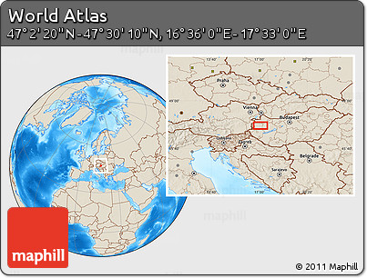 Shaded Relief Location Map of the Area around 47° 16' 15" N, 17° 4' 30" E