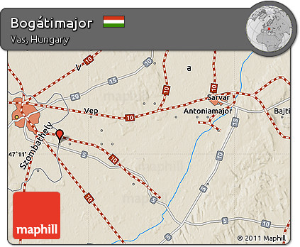 Shaded Relief Map of Bogátimajor