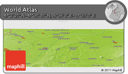 Physical Panoramic Map of the Area around 47° 16' 15" N, 17° 4' 30" E