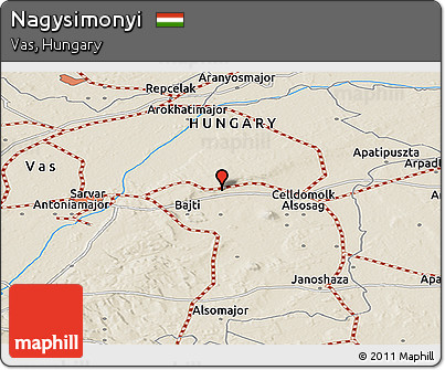 Shaded Relief Panoramic Map of Nagysimonyi