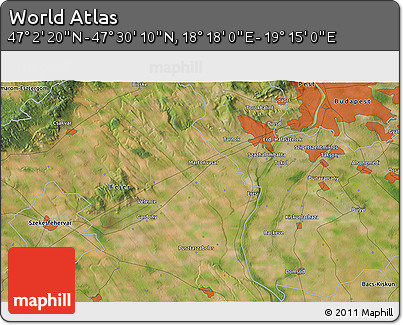 Satellite 3D Map of the Area around 47° 16' 15" N, 18° 46' 29" E