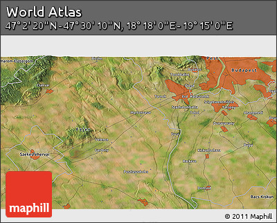 Satellite 3D Map of the Area around 47° 16' 15" N, 18° 46' 29" E