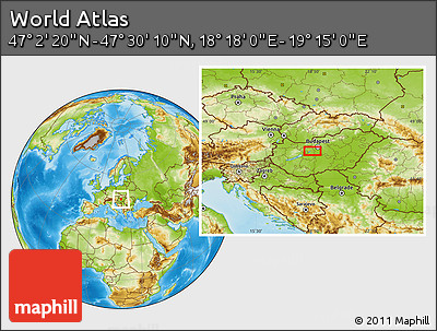 Physical Location Map of the Area around 47° 16' 15" N, 18° 46' 29" E