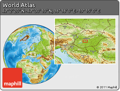 Physical Location Map of the Area around 47° 16' 15" N, 18° 46' 29" E