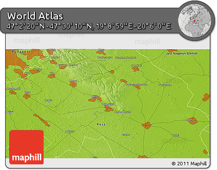 Physical 3D Map of the Area around 47° 16' 15" N, 19° 37' 30" E
