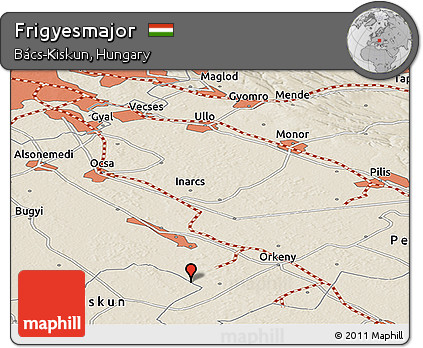 Shaded Relief Panoramic Map of Frigyesmajor