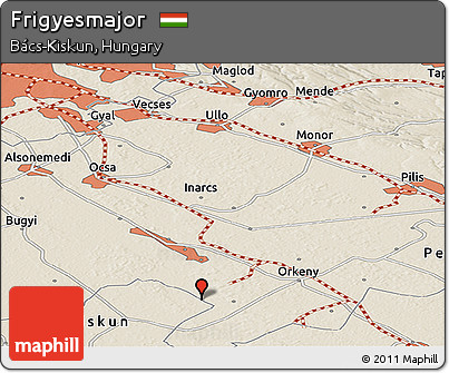 Shaded Relief Panoramic Map of Frigyesmajor