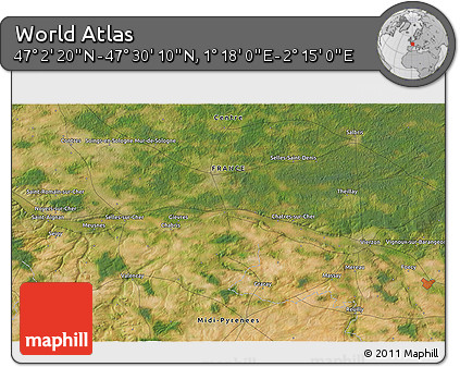 Satellite 3D Map of the Area around 47° 16' 15" N, 1° 46' 29" E