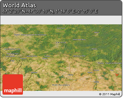 Satellite 3D Map of the Area around 47° 16' 15" N, 1° 46' 29" E