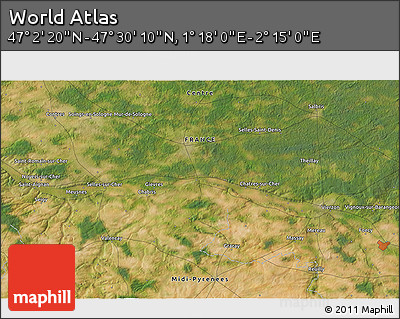 Satellite 3D Map of the Area around 47° 16' 15" N, 1° 46' 29" E