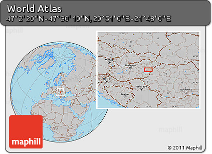 Gray Location Map of the Area around 47° 16' 15" N, 21° 19' 30" E