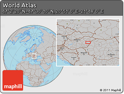 Gray Location Map of the Area around 47° 16' 15" N, 21° 19' 30" E