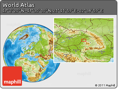 Physical Location Map of the Area around 47° 16' 15" N, 22° 10' 29" E