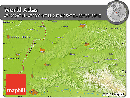 Physical Map of the Area around 47° 16' 15" N, 22° 10' 29" E