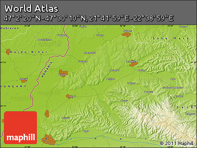 Physical Map of the Area around 47° 16' 15" N, 22° 10' 29" E