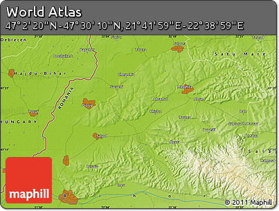 Physical Map of the Area around 47° 16' 15" N, 22° 10' 29" E