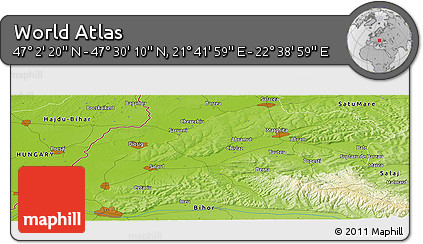 Physical Panoramic Map of the Area around 47° 16' 15" N, 22° 10' 29" E