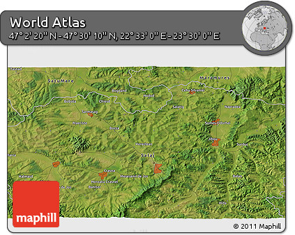 Satellite 3D Map of the Area around 47° 16' 15" N, 23° 1' 29" E