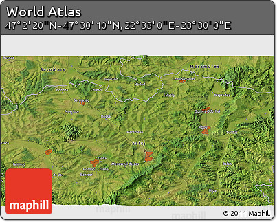 Satellite 3D Map of the Area around 47° 16' 15" N, 23° 1' 29" E