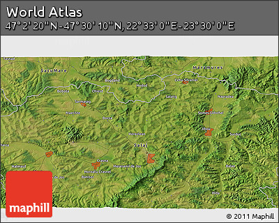 Satellite 3D Map of the Area around 47° 16' 15" N, 23° 1' 29" E