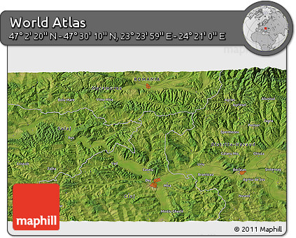 Satellite 3D Map of the Area around 47° 16' 15" N, 23° 52' 30" E
