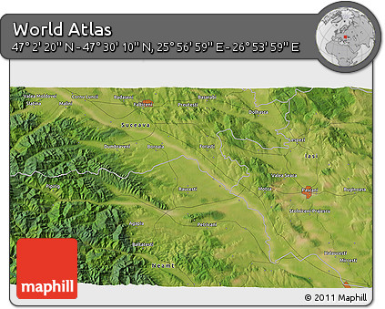 Satellite 3D Map of the Area around 47° 16' 15" N, 26° 25' 29" E