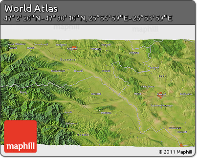 Satellite 3D Map of the Area around 47° 16' 15" N, 26° 25' 29" E