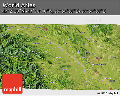 Satellite 3D Map of the Area around 47° 16' 15" N, 26° 25' 29" E