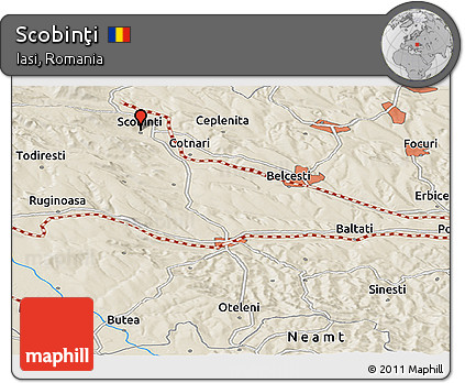 Shaded Relief Panoramic Map of Scobinţi