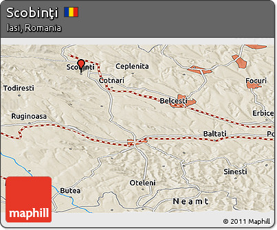 Shaded Relief Panoramic Map of Scobinţi