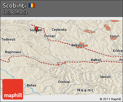 Shaded Relief Panoramic Map of Scobinţi