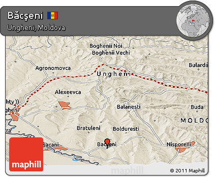 Shaded Relief Panoramic Map of Băcşeni