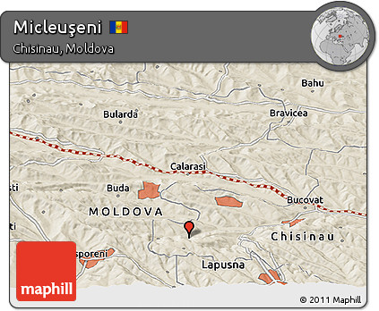 Shaded Relief Panoramic Map of Micleuşeni
