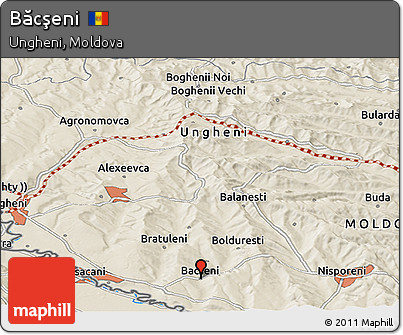 Shaded Relief Panoramic Map of Băcşeni