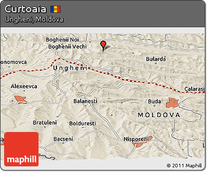 Shaded Relief Panoramic Map of Curtoaia