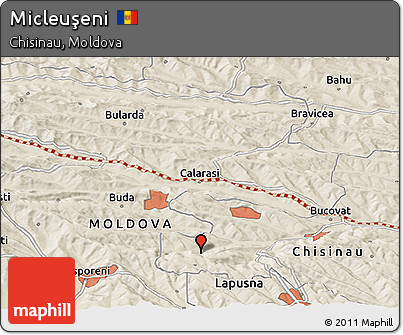 Shaded Relief Panoramic Map of Micleuşeni