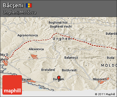 Shaded Relief Panoramic Map of Băcşeni